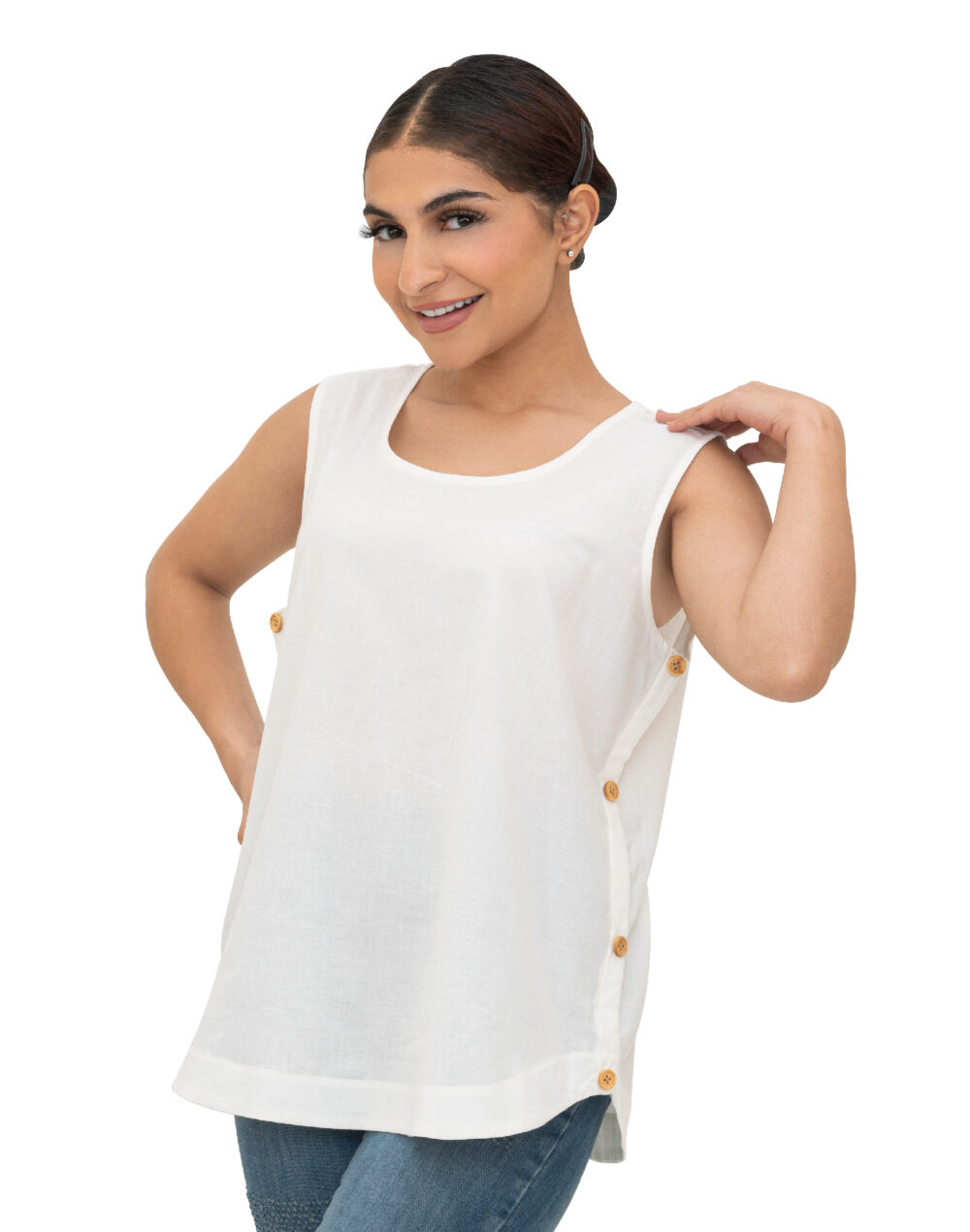 Organic Sleeveless Poplin Top – Herbal Dyed - Image 2