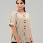 Organic Beige Half-Sleeve Cotton Top