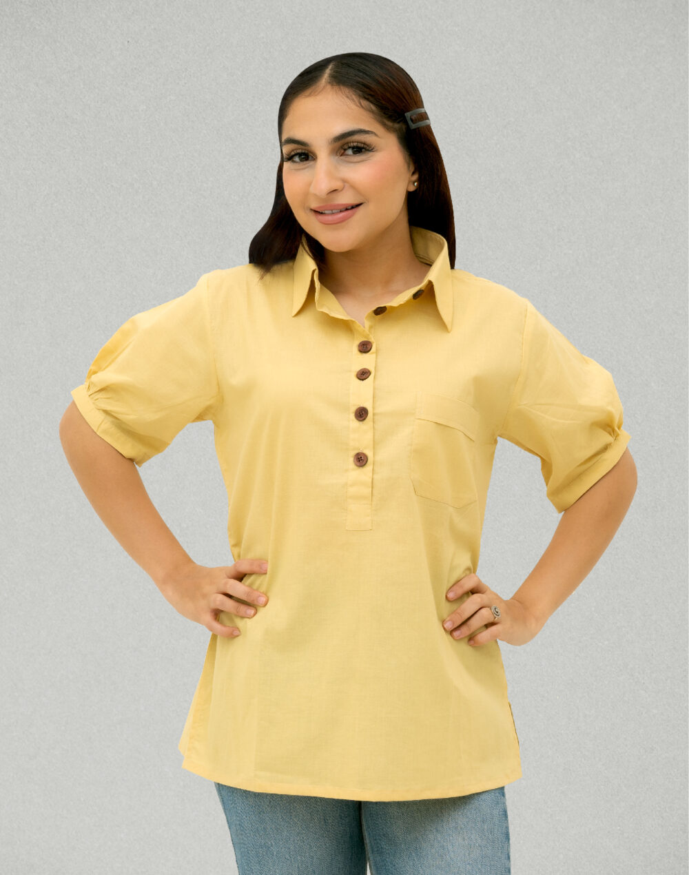 Organic Yellow Pleated Cotton Top – Herbal Dyed & Sustainable