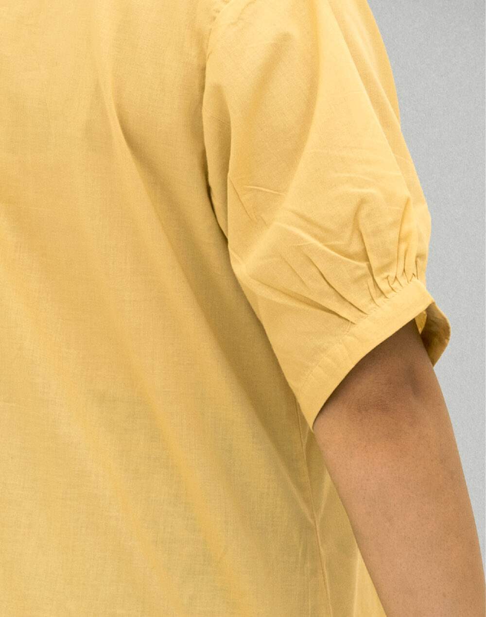 Organic Yellow Pleated Cotton Top – Half Sleeves & Collared - Image 5