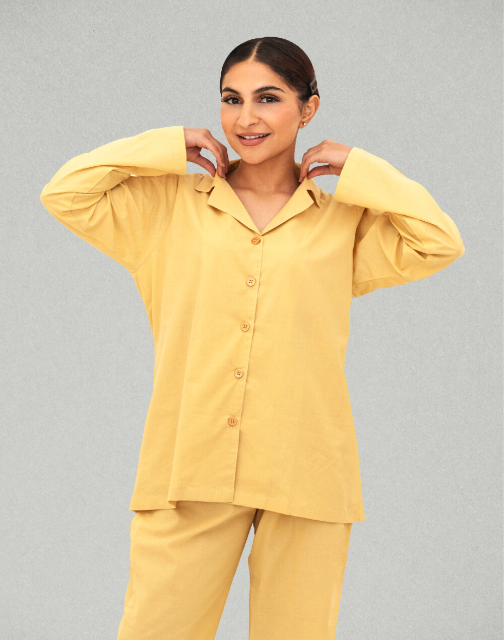 Organic Cotton Yellow Full Sleeves Shirt & Pyjamas Set - Image 3
