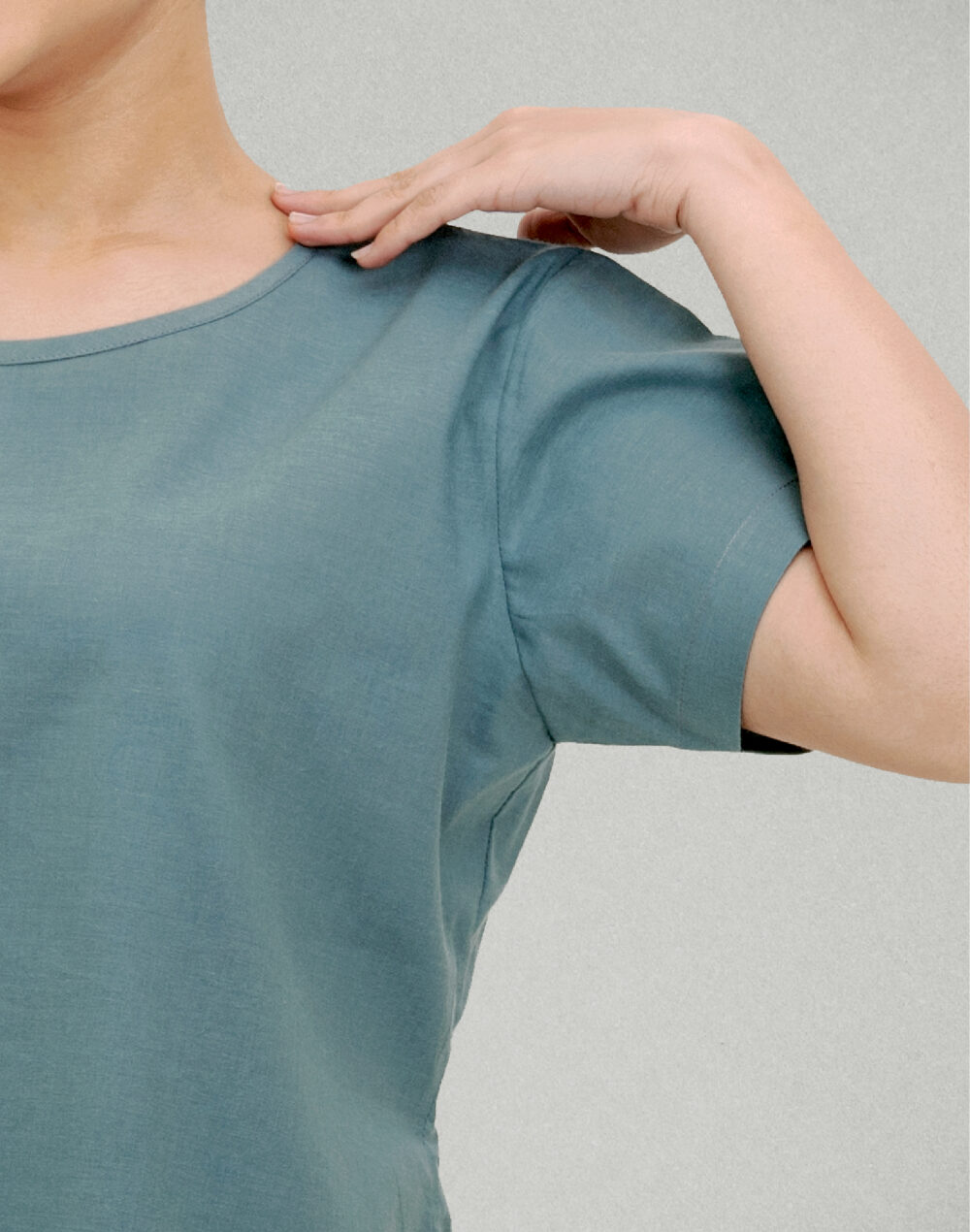 Organic Teal Round Neck Cotton Top – Half Sleeves & Herbal Dyed - Image 5
