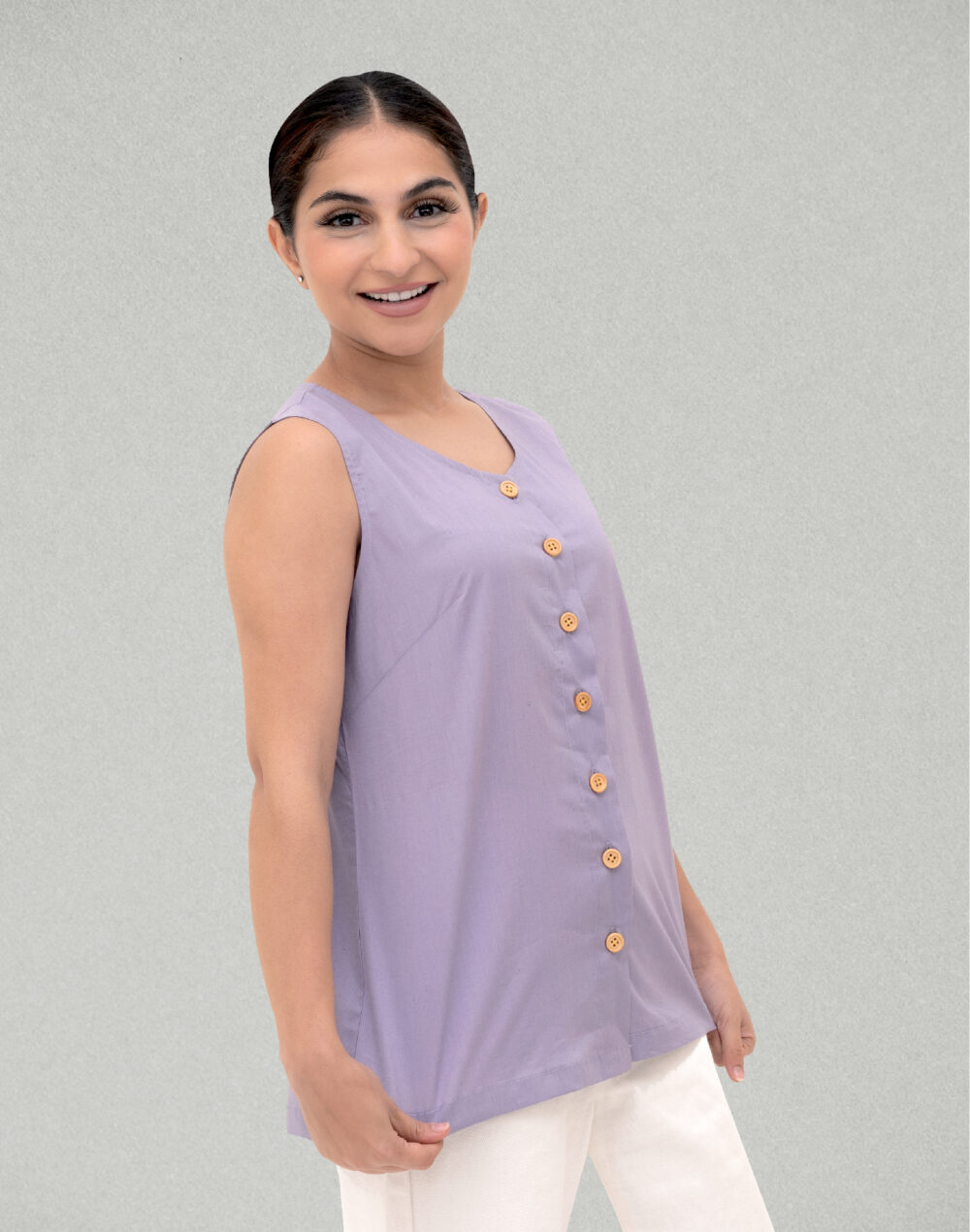 Herbal Dyed Organic Lavender lilac round neck sleeveless top - Image 4