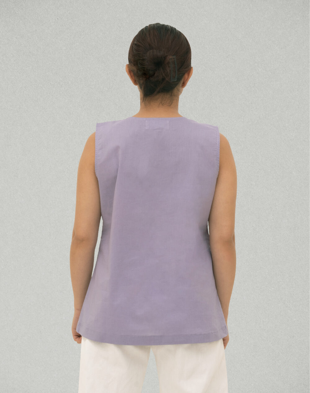 Herbal Dyed Organic Lavender lilac round neck sleeveless top - Image 5