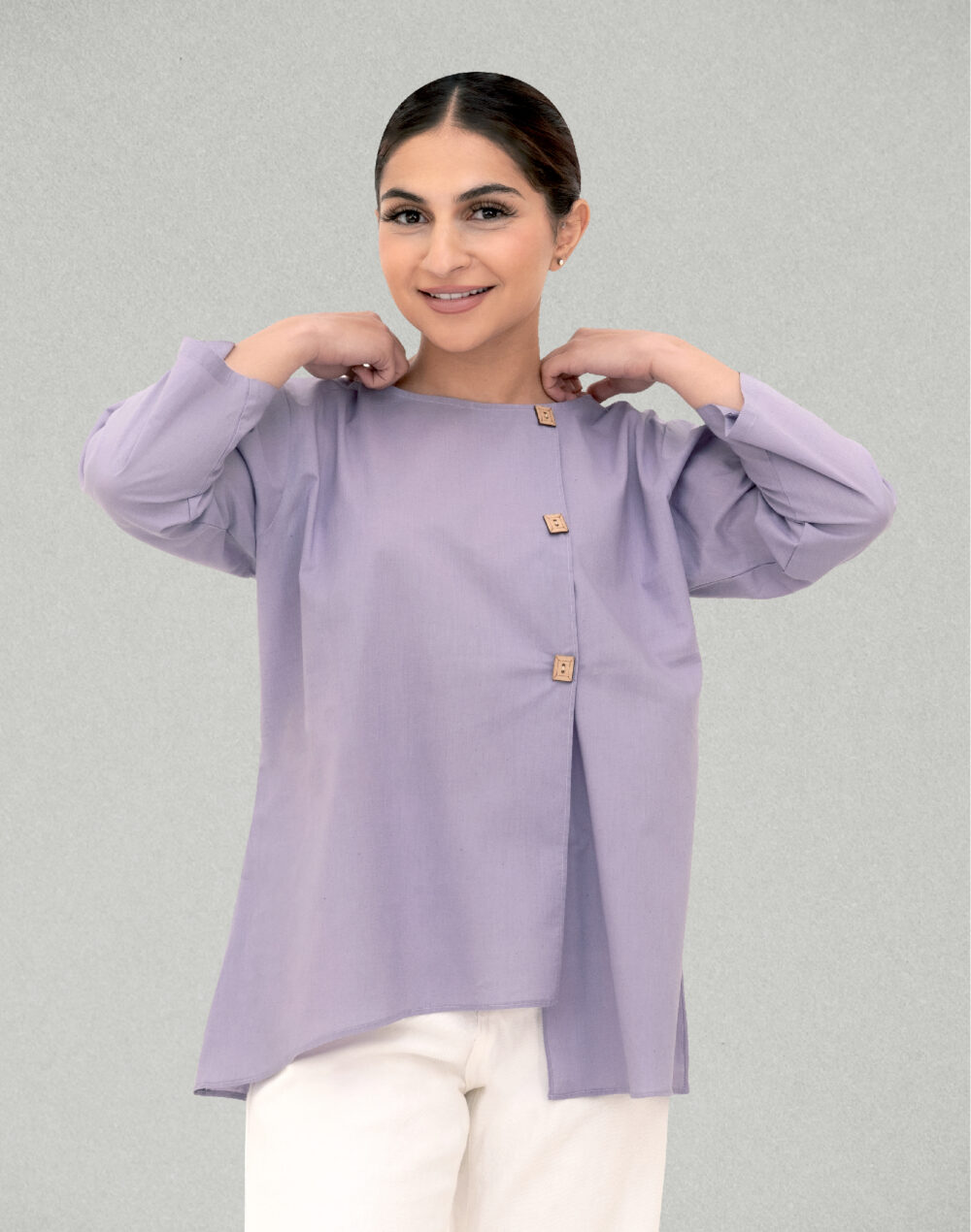 Organic Lavender Full-Sleeve Cotton Blouse - Image 2