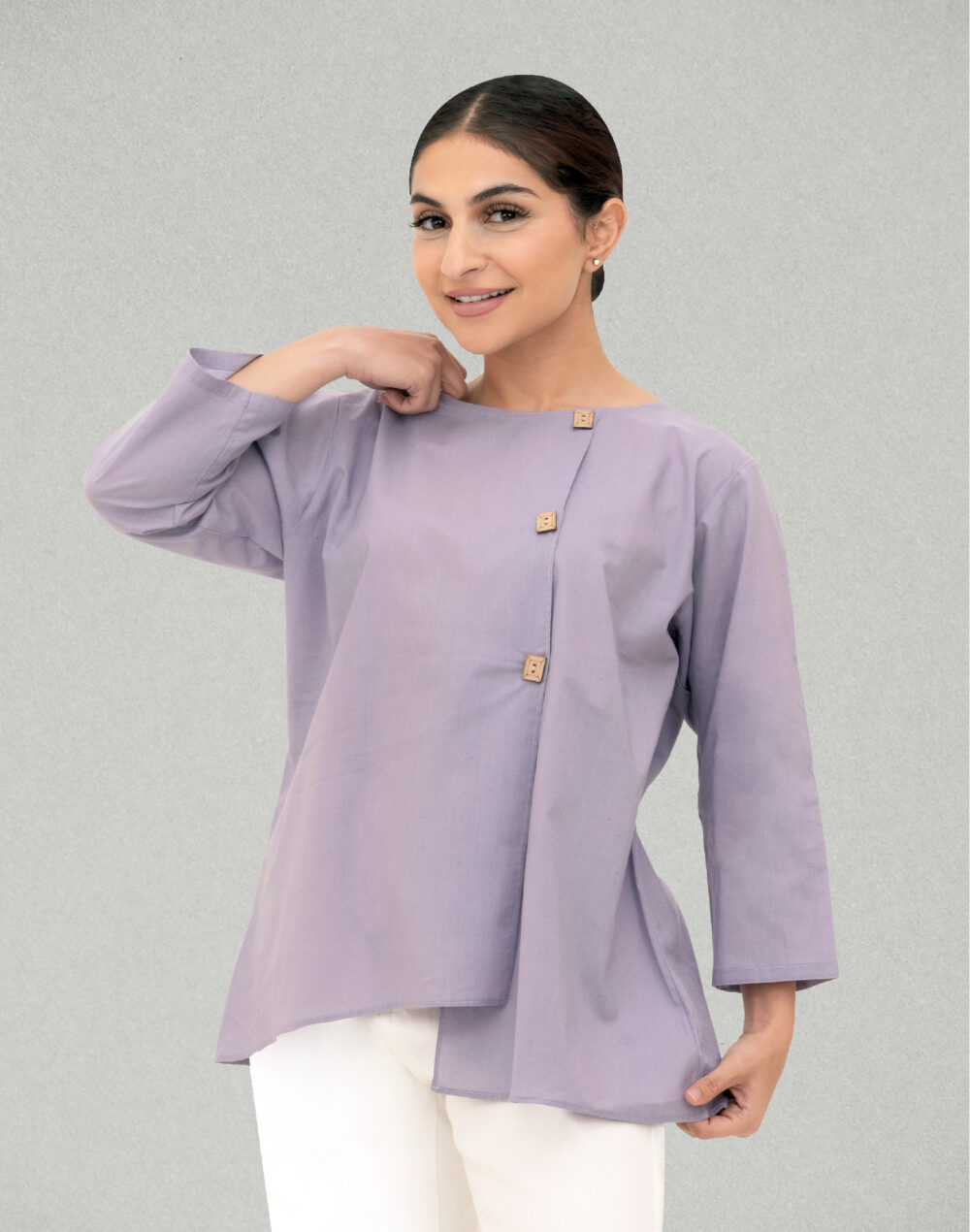 Organic Lavender Full-Sleeve Cotton Blouse - Image 3