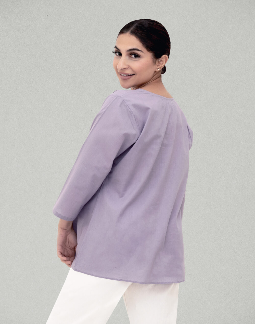 Organic Lavender Full-Sleeve Cotton Blouse - Image 4