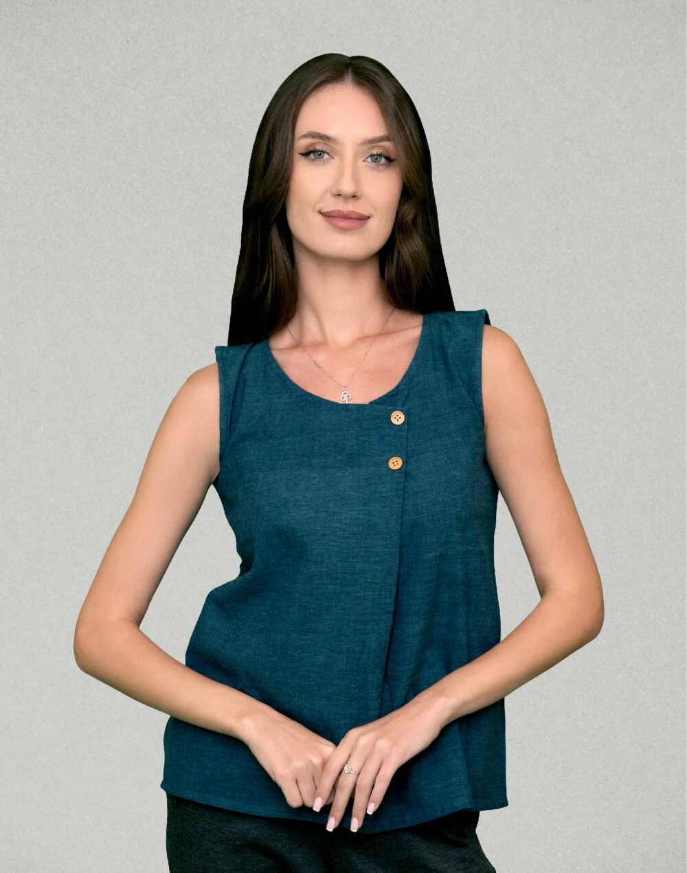 Organic Blue Sleeveless Cotton Top – Handwoven & Sustainable