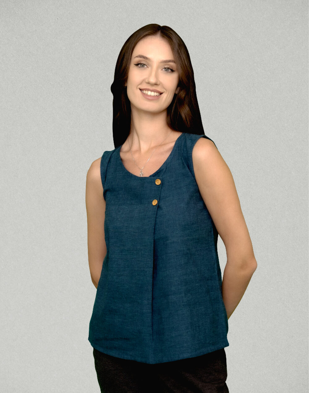 Organic Blue Sleeveless Cotton Top - Image 2