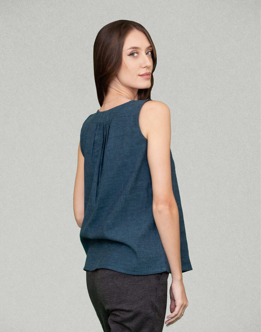 Organic Blue Sleeveless Cotton Top - Image 3