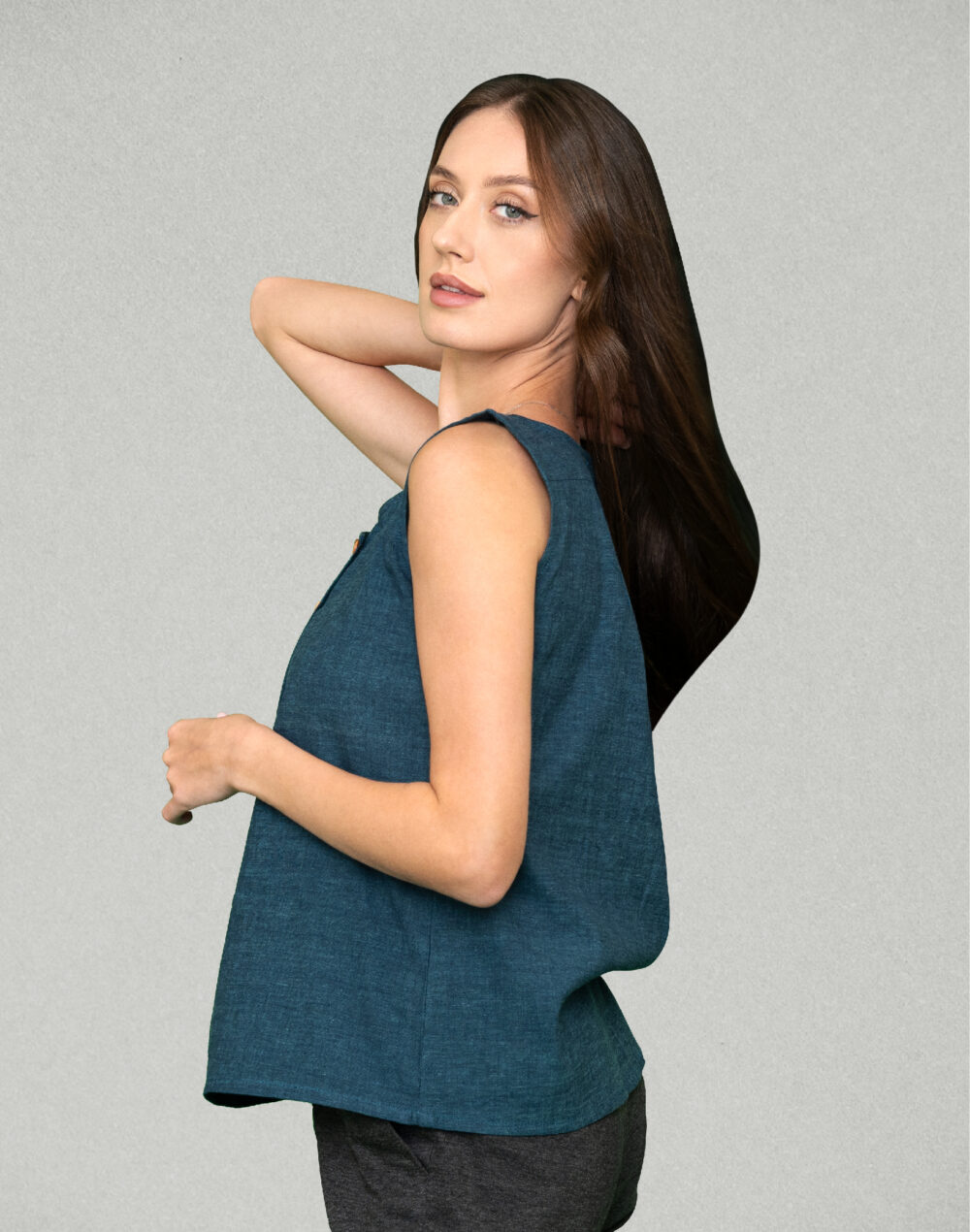 Organic Blue Sleeveless Cotton Top - Image 4