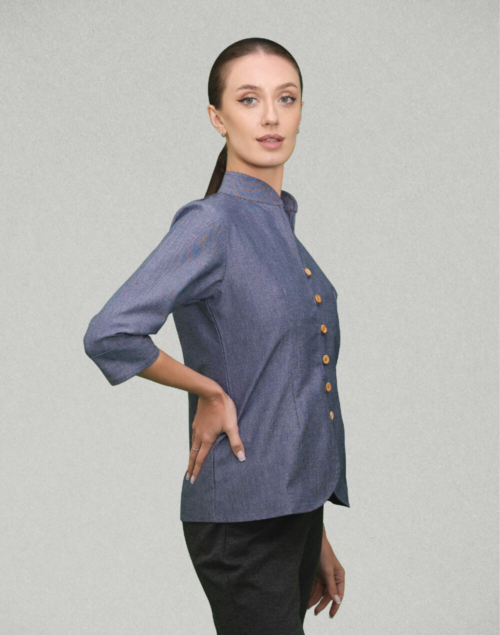 Classic Chambray Collared Jacket – 3/4th Sleeve - Image 3