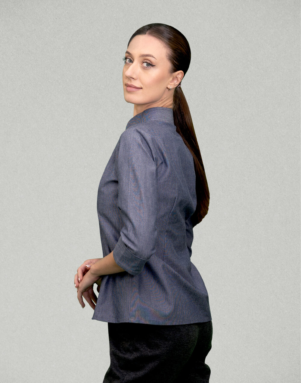 Classic Chambray Collared Jacket – 3/4th Sleeve - Image 2