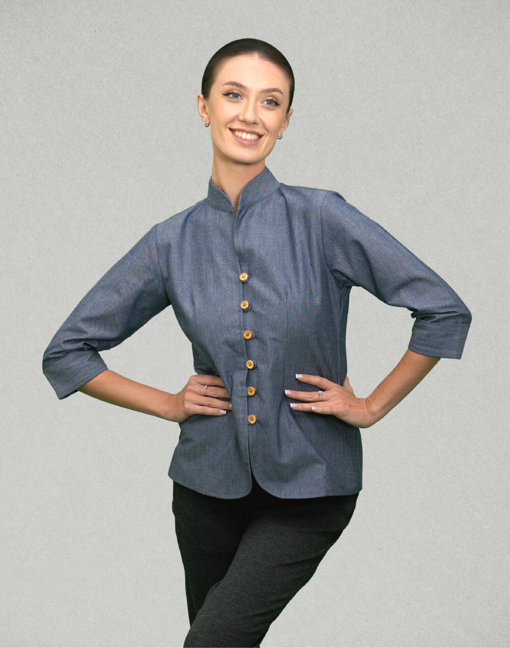 Classic Chambray Collared Jacket – 3/4th Sleeve & Sustainable Fabric