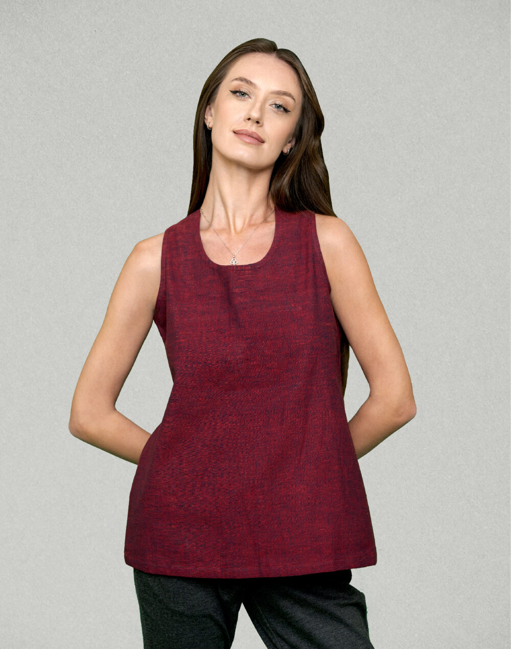 Organic Pink Mauve Cross-Back Sleeveless Top – Handwoven & Sustainable
