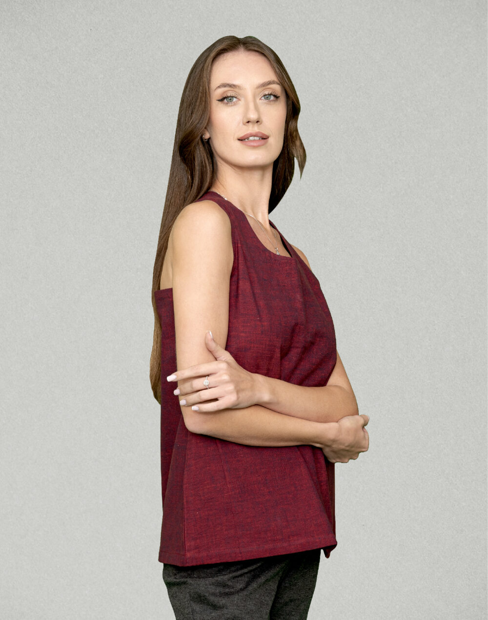 Organic Pink Mauve Cross-Back Sleeveless Top - Image 3