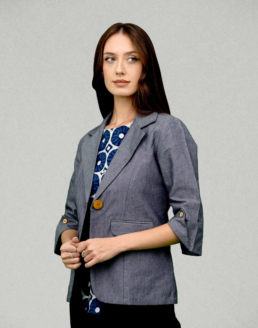 Elegant Chambray 3/4th Sleeve Jacket - Image 3