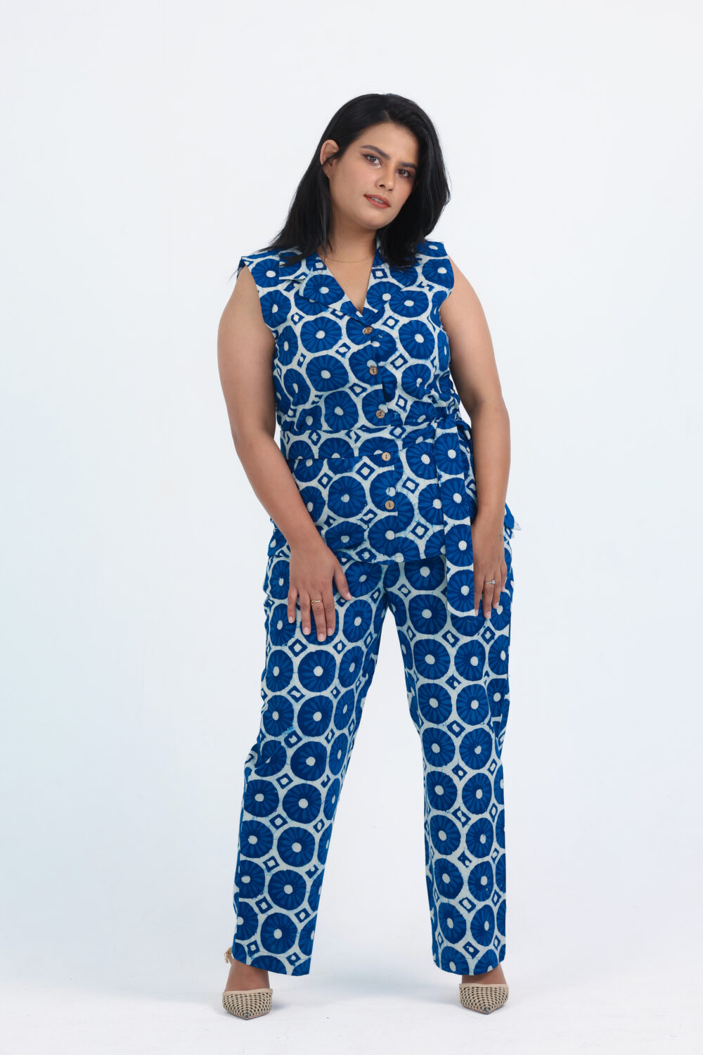 Indigo Handblock Cotton Co-Ord Set - Image 3