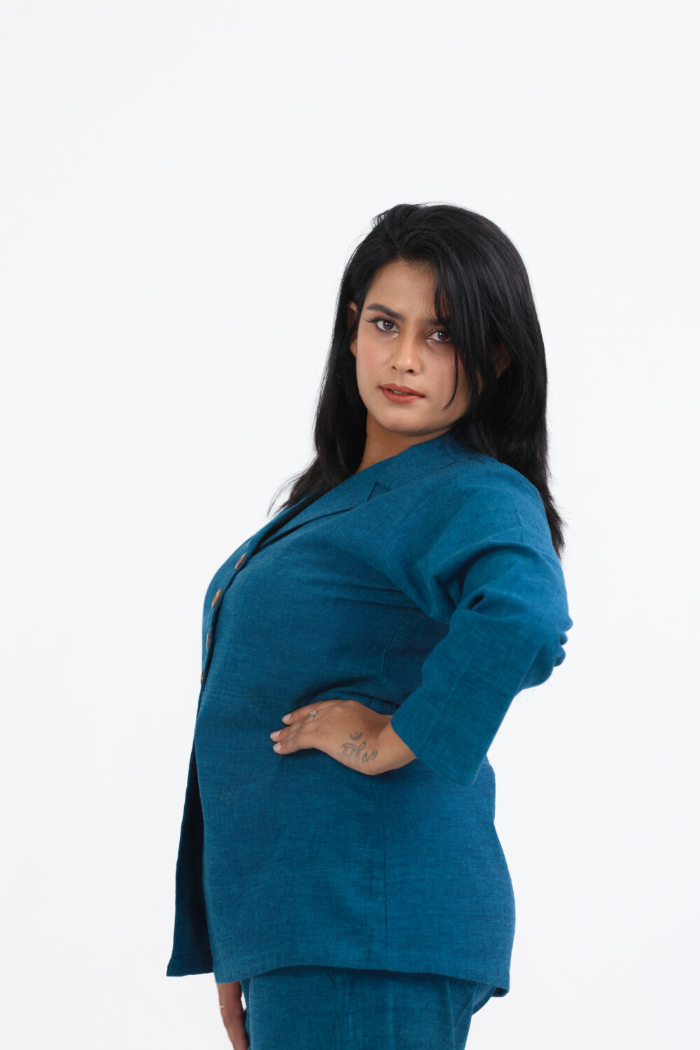 Blue Collared Handloom Co-ord Set Priyankara