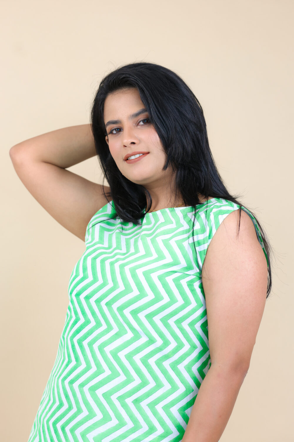 Green Hand Block Printed Cotton Dress – Lightweight & Stylish