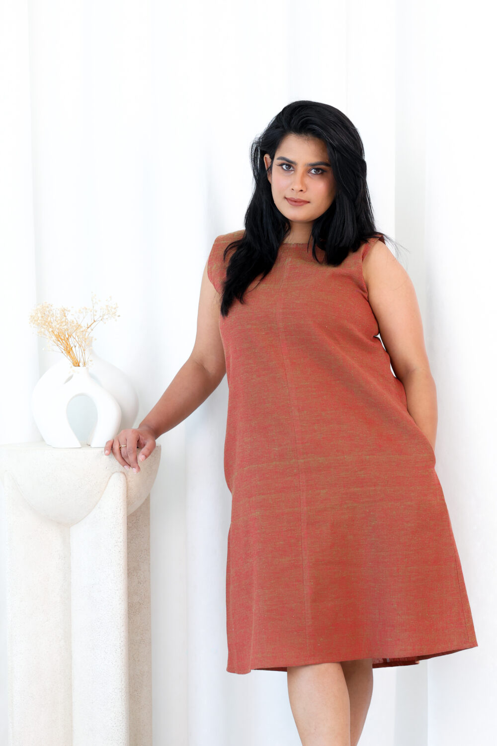 Classic Brown Handwoven Cotton Dress – Comfortable & Stylish