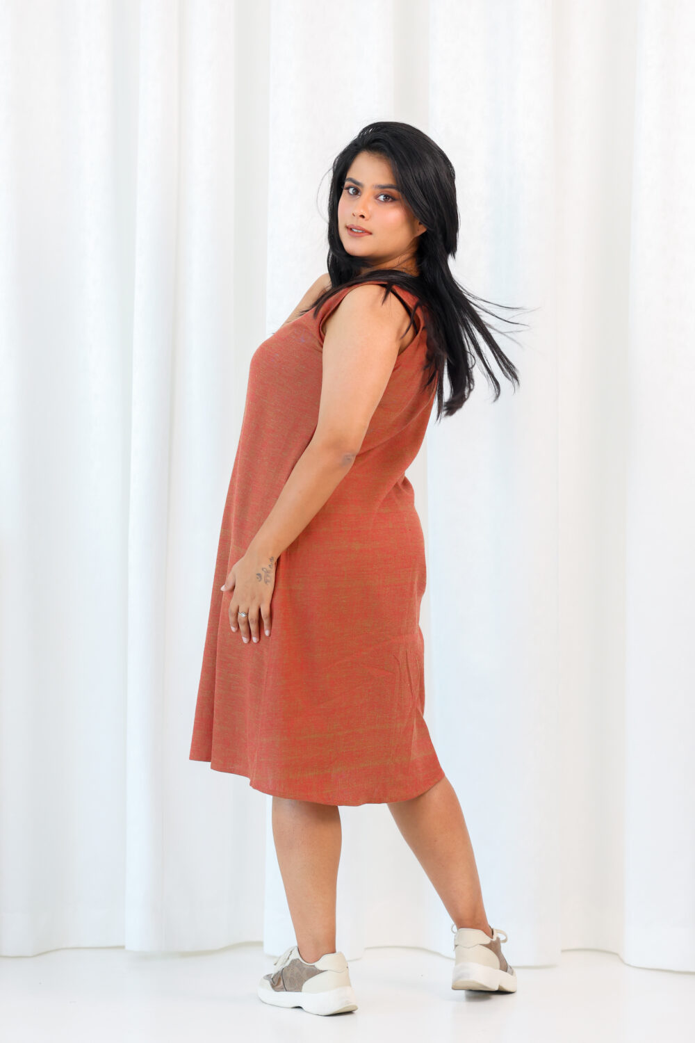 Classic Brown Handwoven Cotton Dress - Image 2