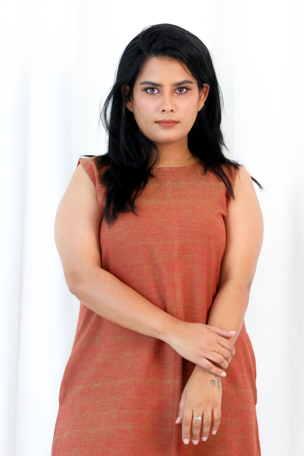 Classic Brown Handwoven Cotton Dress - Image 4