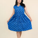 Blue Block Printed Cotton Dress