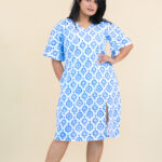 Blue and White Printed Cotton Dress