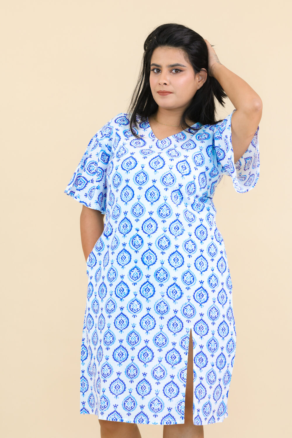 Blue and White Printed Cotton Dress - Image 2