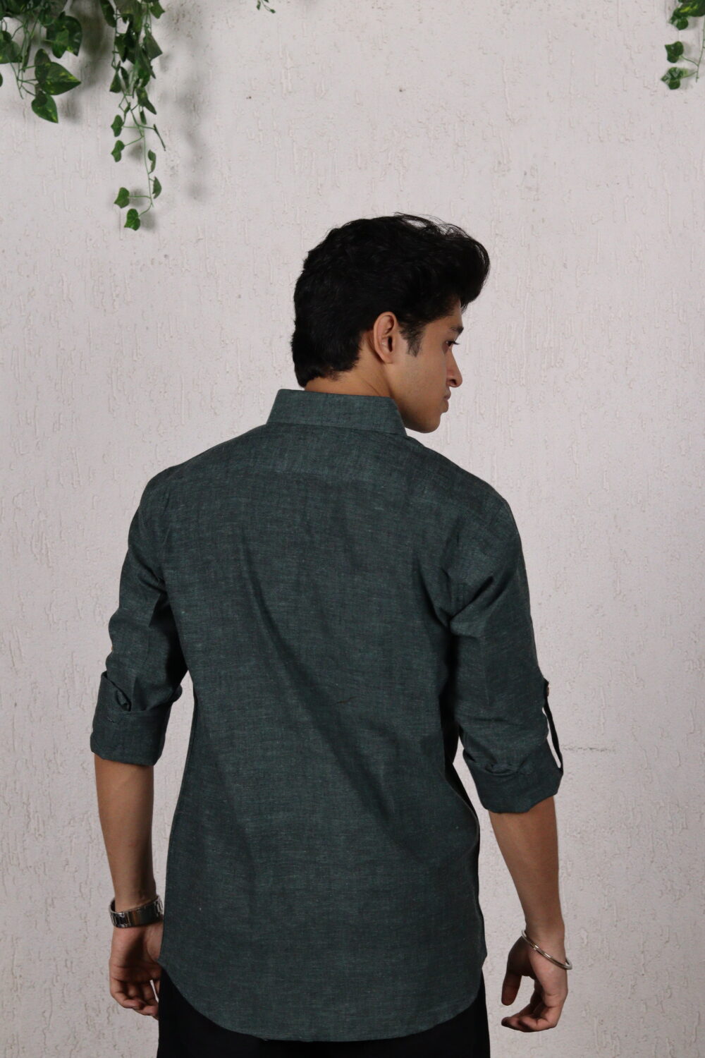 Forest green handloom shirt - Image 4