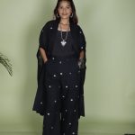 Black Embroidered & Printed Co-ords Set | Cotton Jacket Pant Set