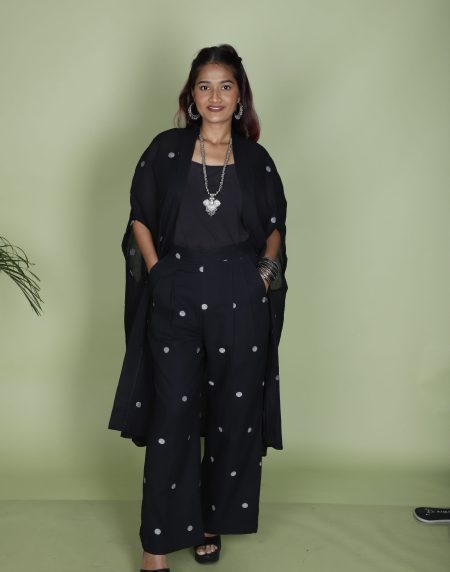 Timeless Black Jamdani Jacket and Pant Set – Handwoven Elegance in a Stylish Co-Ord