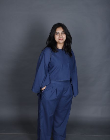 Indigo Blue Co-ord Set – Elegant Cambric Cotton Outfit with Slit Sleeves