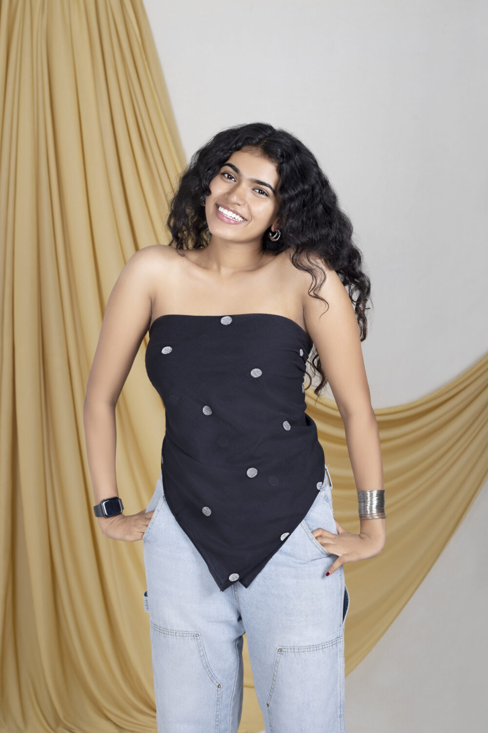 Jamdani Bandana Top Black | Strapless Cotton Crop Top