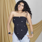 Jamdani Bandana Top Black | Strapless Cotton Crop Top