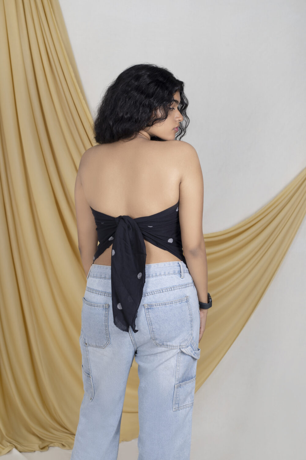 Jamdani Bandana Top Black | Strapless Cotton Crop Top - Image 2