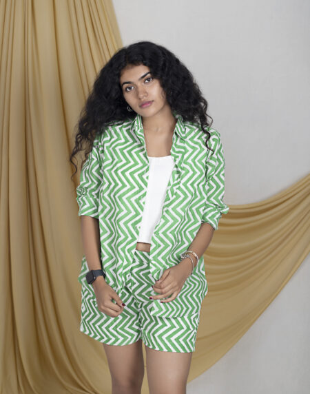 Woman wearing green co-ords set dubai