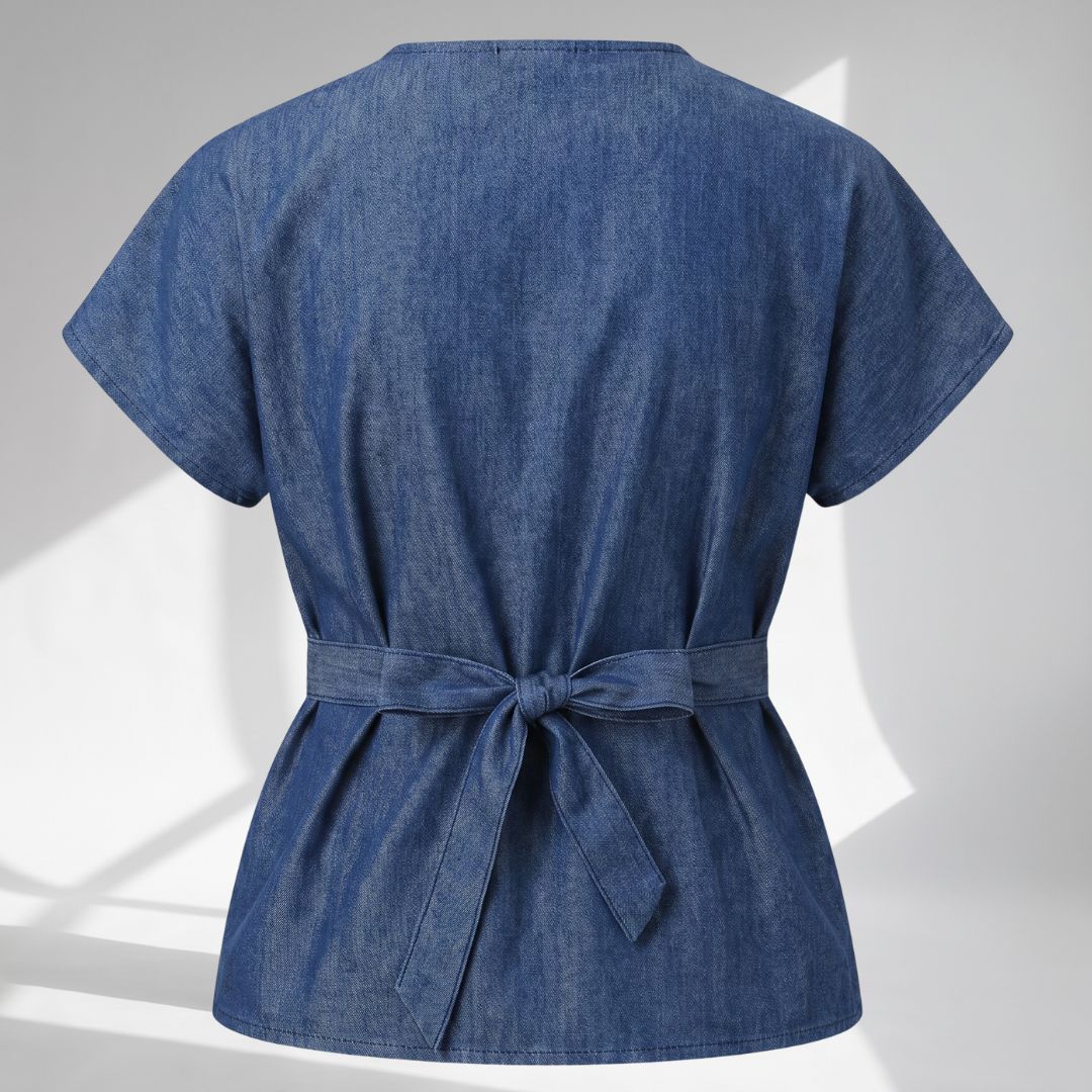 Blue Chambray Cotton Top for Women - Image 4