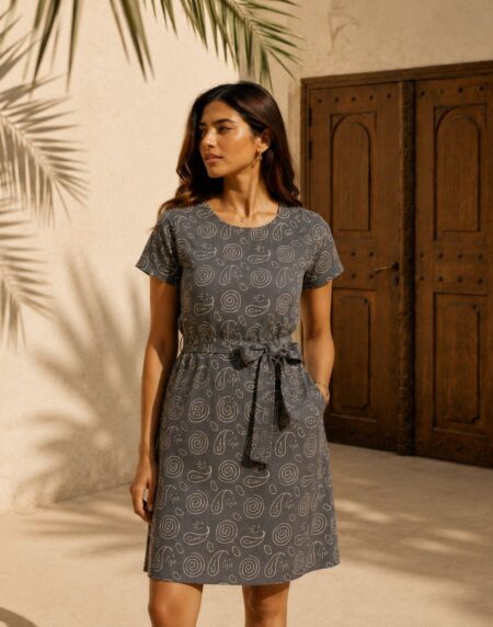 Organic Cotton Doodle Print Knee-Length Dress