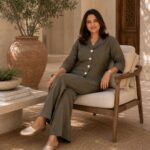 Green Linen Formal Co-ord Set for Women