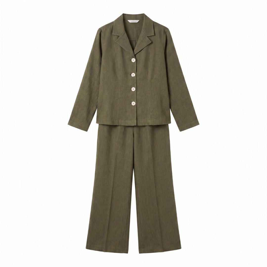 Green Linen Formal Co-ord Set for Women - Image 3
