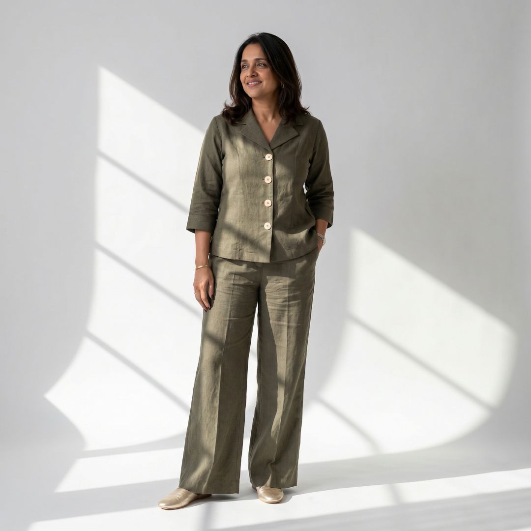 Green Linen Formal Co-ord Set for Women - Image 4