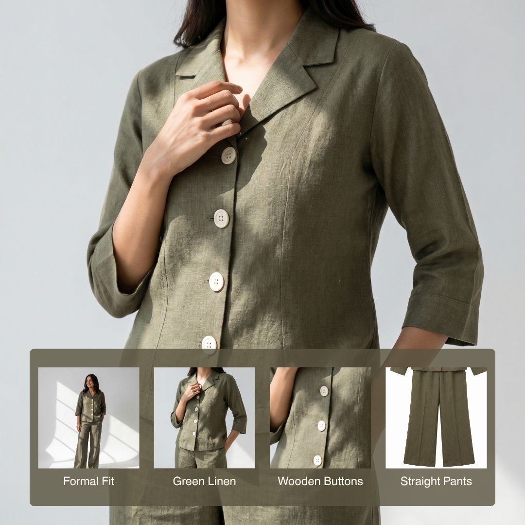 Green Linen Formal Co-ord Set for Women - Image 5