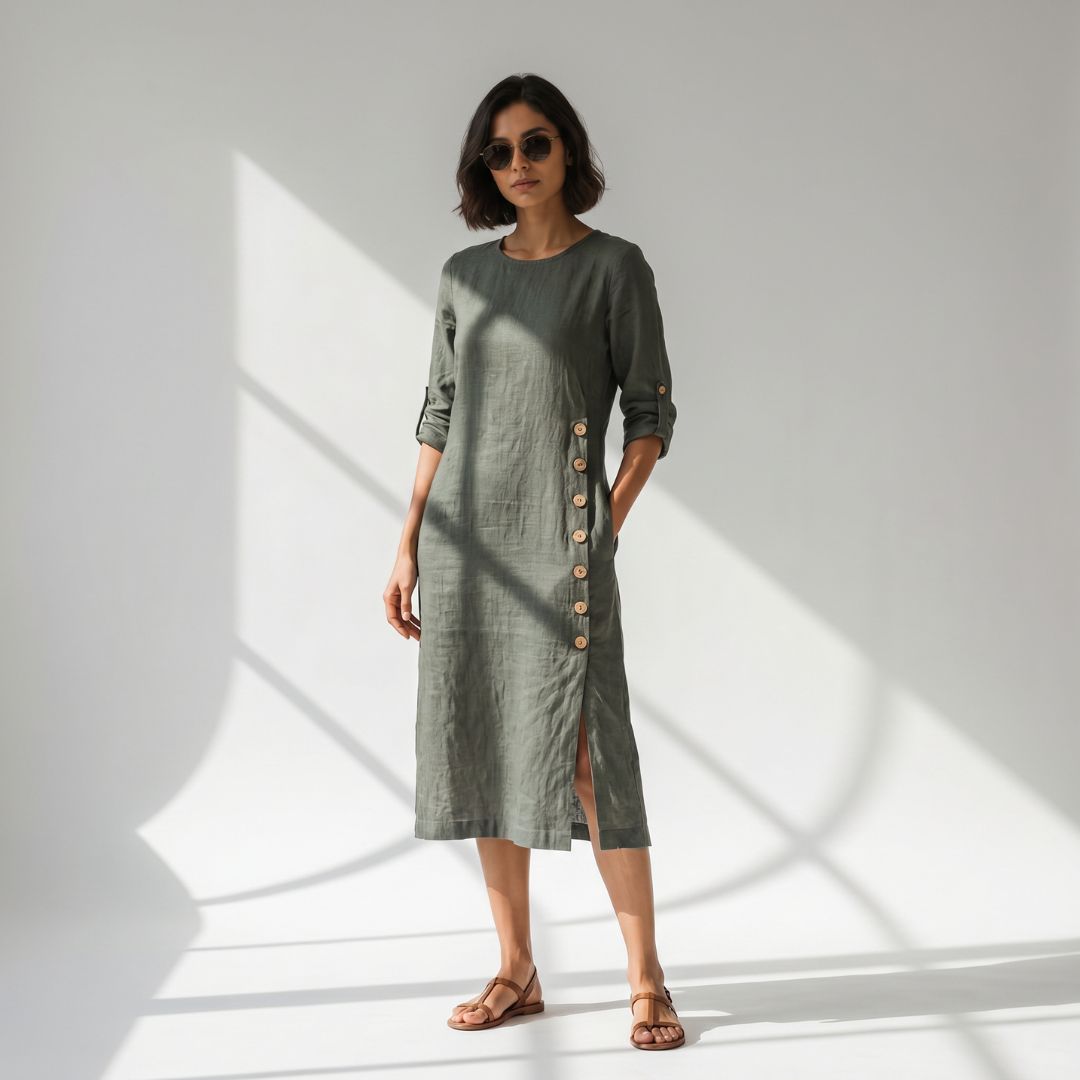Green Handloom Cotton Dress - Image 4