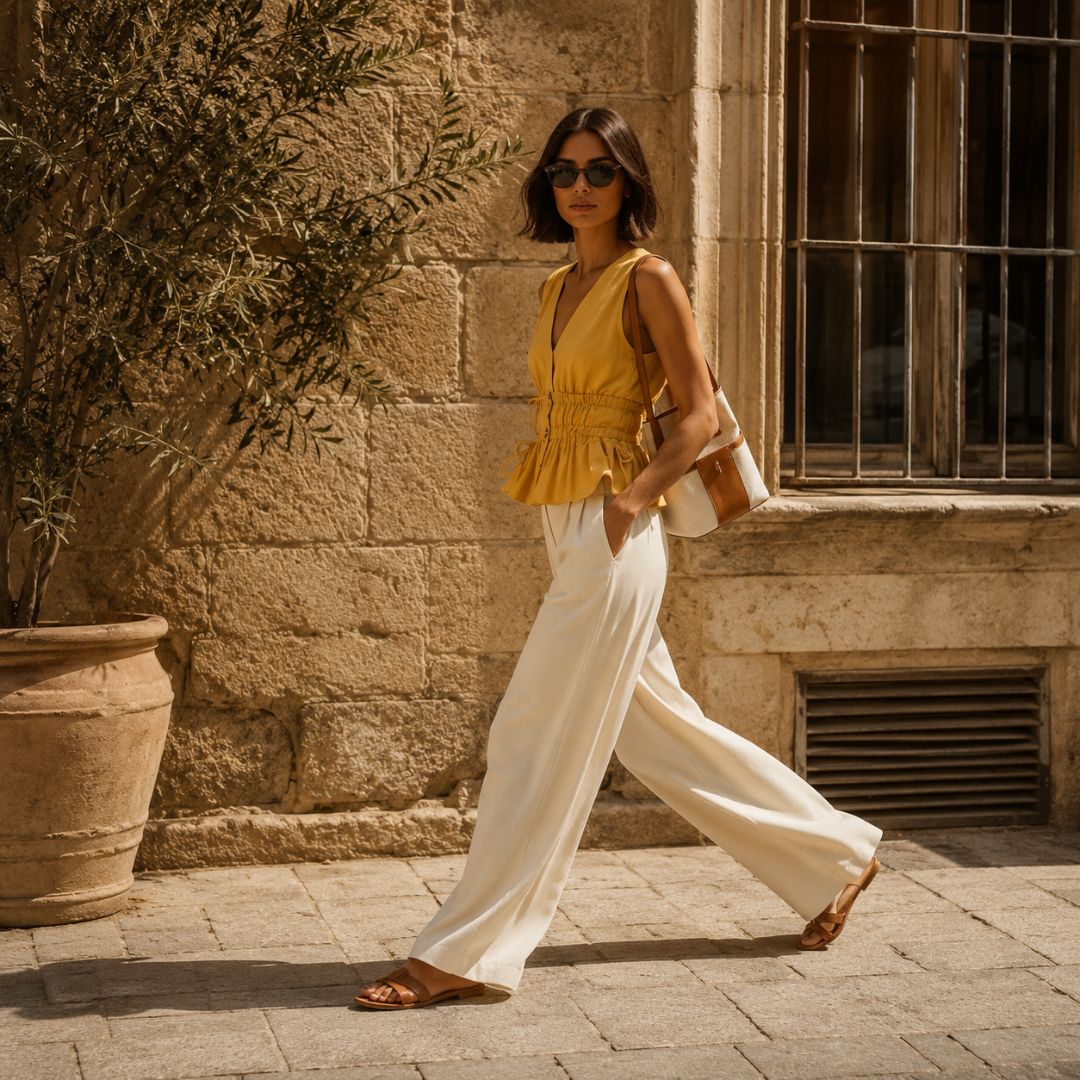 Yellow Organic Cambric Peplum Vest Top - Image 2