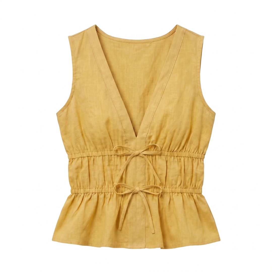Yellow Organic Cambric Peplum Vest Top - Image 3