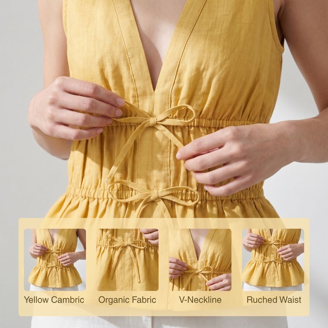 Yellow Organic Cambric Peplum Vest Top - Image 5