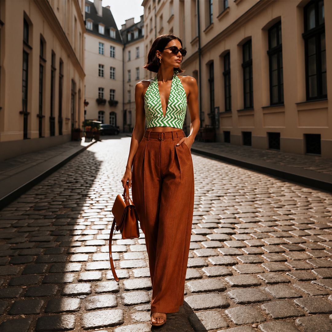 Sage Green Chevron Halter Crop Top - Image 2