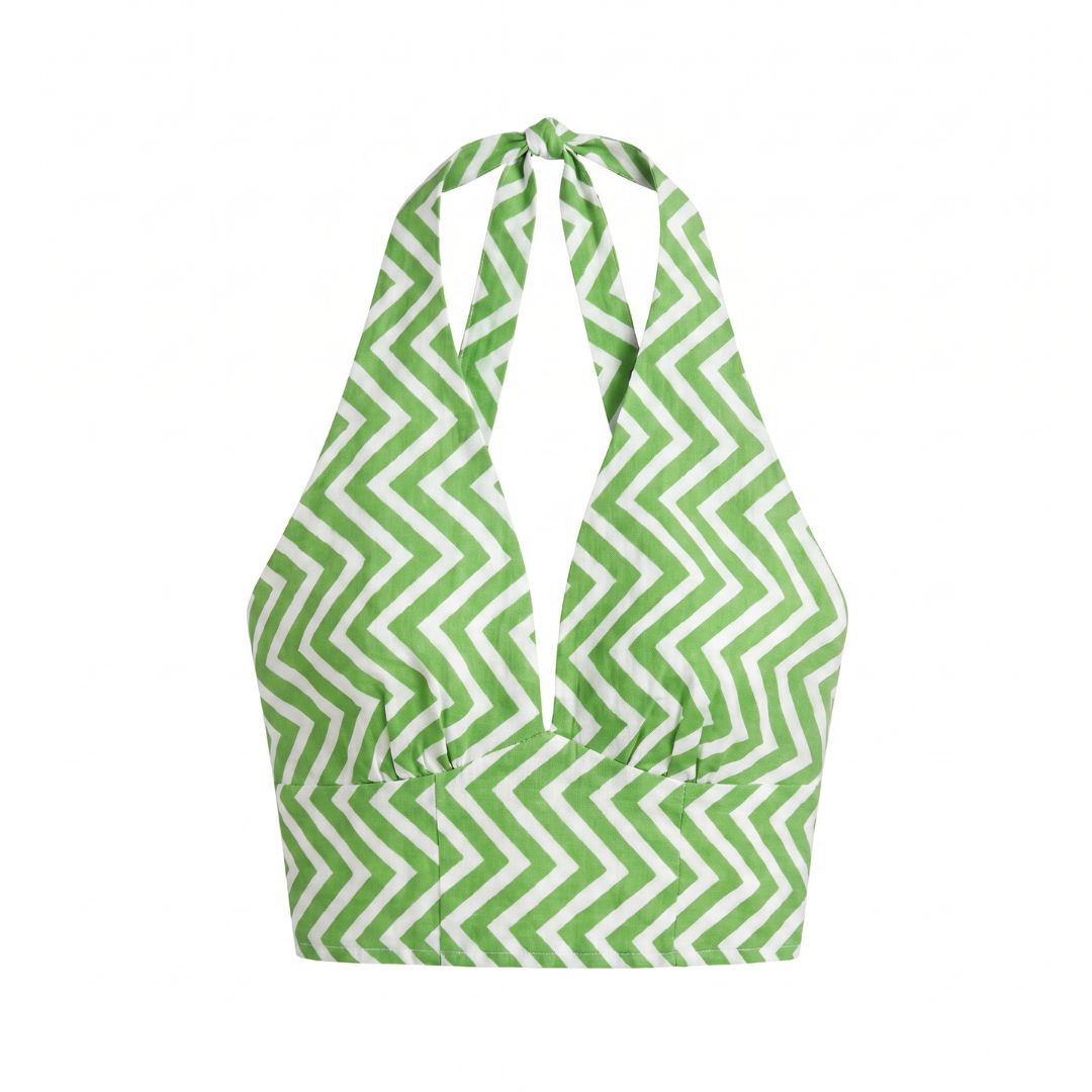 Sage Green Chevron Halter Crop Top - Image 3